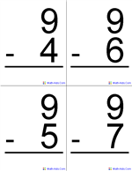 subtraction flashcards 